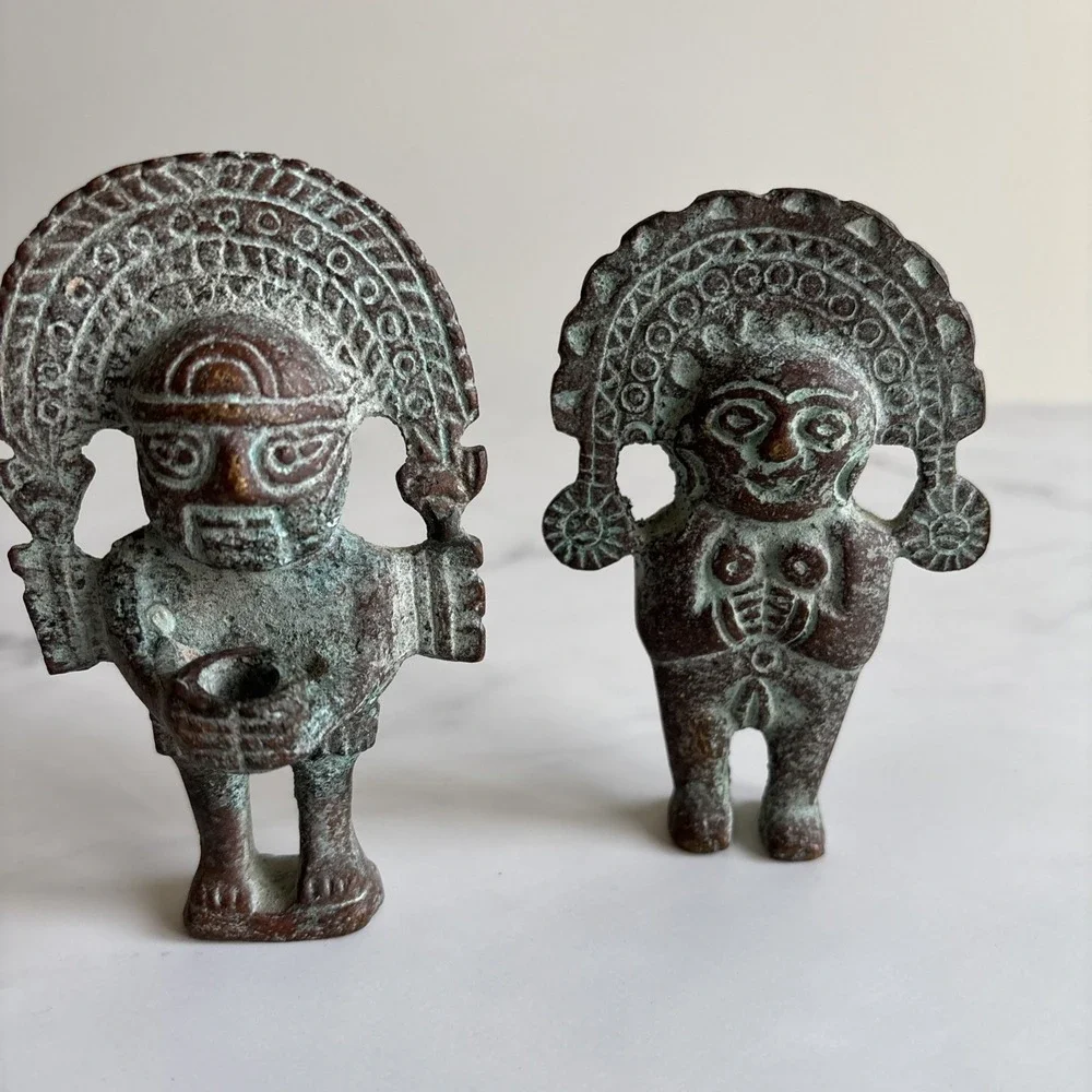 VTG Peruvian Bronze Naylamp Figurines‎ - Rare Double Sided Janiform Sican Pair